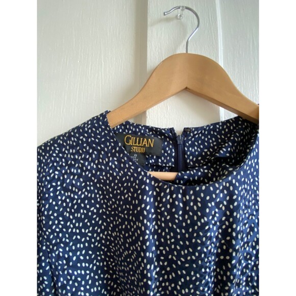 Vintage 80s does 40s Silk dress, polka dots gathered front No6, minimalist, Sz8 - Picture 5 of 7